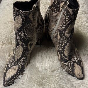 Madden Girl Black and Tan Snakeskin Ankle Booties